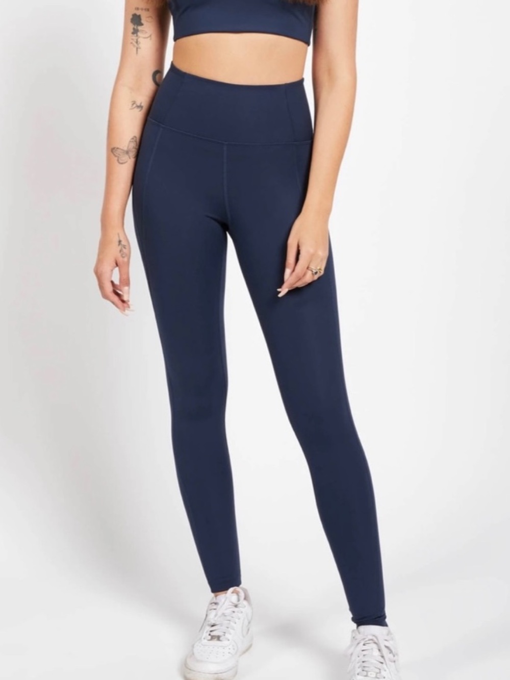 girlfriend collective Navy High-Rise Leggings with Side Pockets